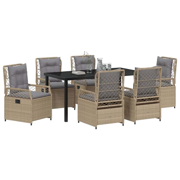 vidaXL Have Spisebordssæt 7 pcs Beige og lys grå polyrattan