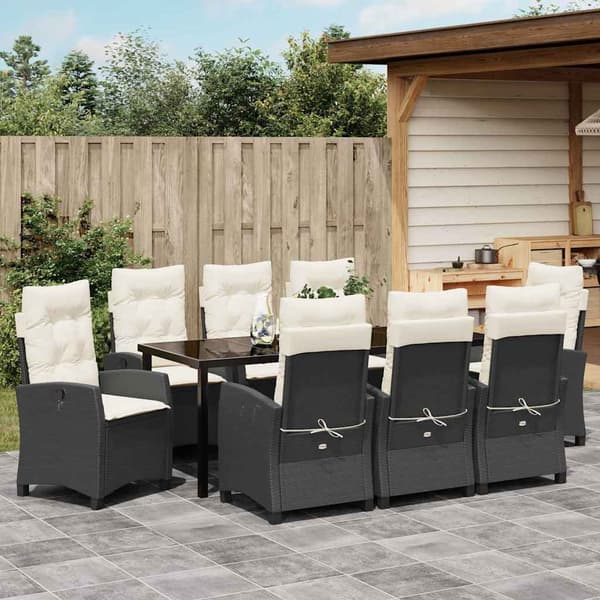 vidaXL Have Spisebordssæt 9 pcs Sort polyrattan