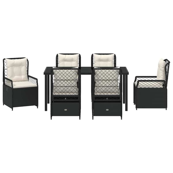vidaXL Have Spisebordssæt 7 pcs Sort polyrattan