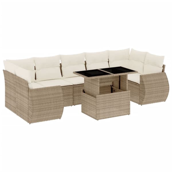 vidaXL sofasæt til haven 8 dele med hynder polyrattan beige