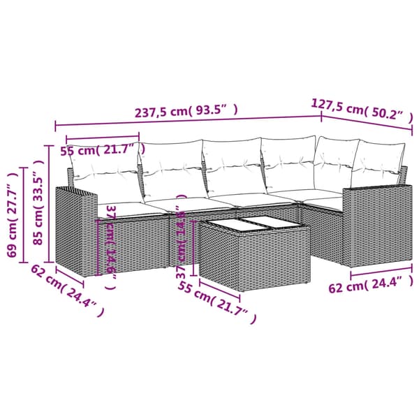 vidaXL sofasæt til haven 6 dele med hynder polyrattan beige