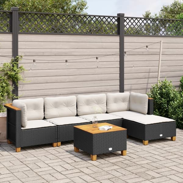 vidaXL sofasæt til haven 6 dele med hynder polyrattan sort