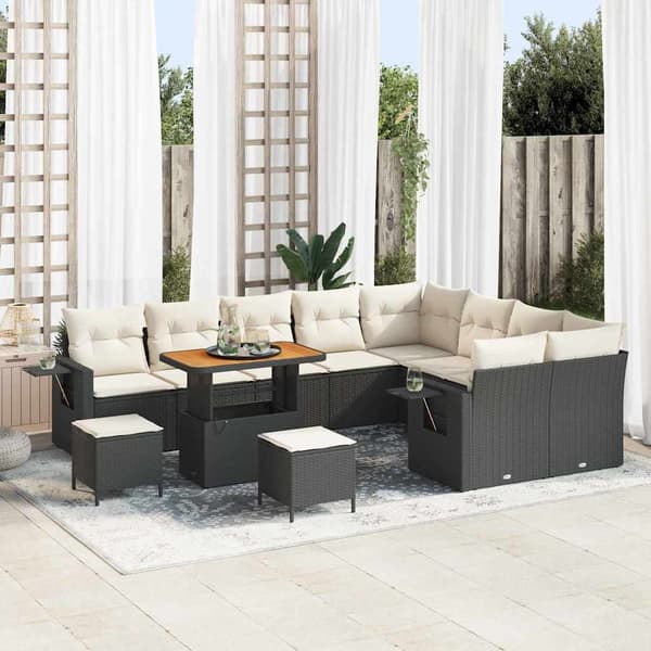 vidaXL Havesofa Sæt 12 pcs Sort polyrattan
