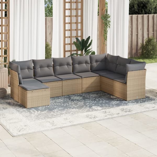 vidaXL sofasæt til haven 8 dele med hynder polyrattan beige