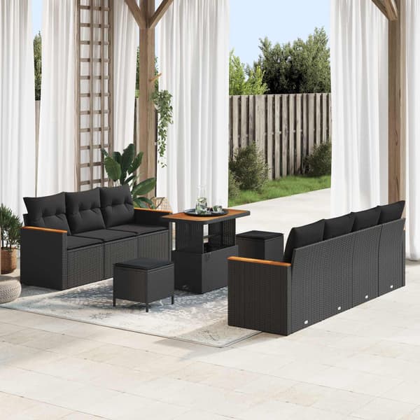 vidaXL Havesofa Sæt 10 pcs Sort polyrattan