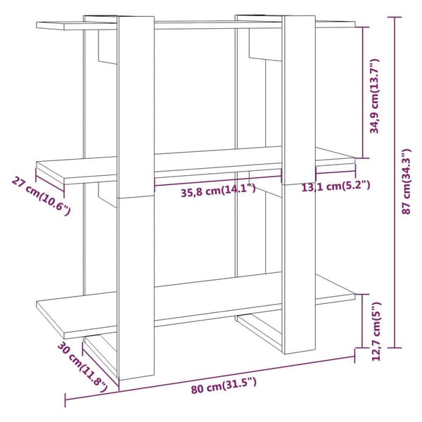 vidaXL bogreol/rumdeler 80x30x87cm røget egetræsfarve
