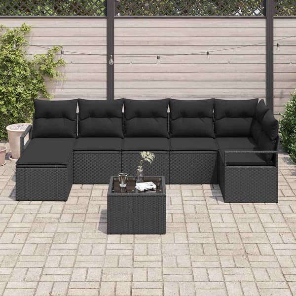 vidaXL Sofasæt med hynder og opbevaring 8 dele Sort polyrattan
