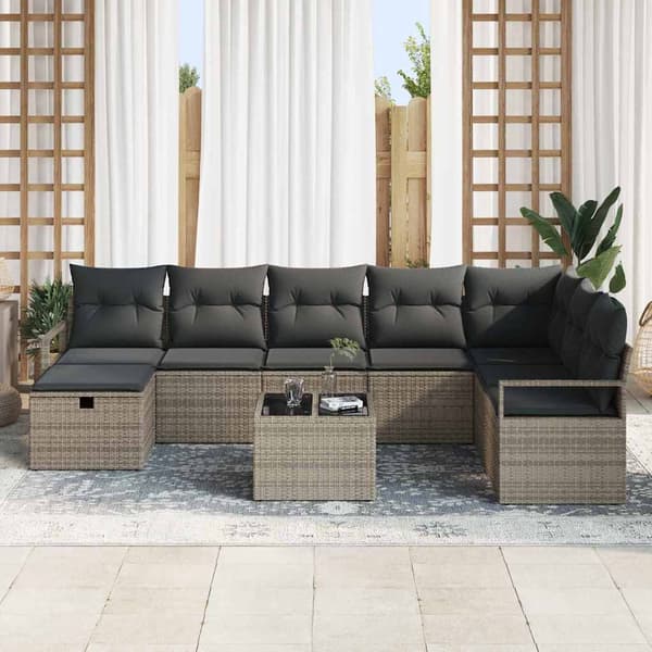vidaXL Havesofa Sæt 8 pcs Grå Poly rattan
