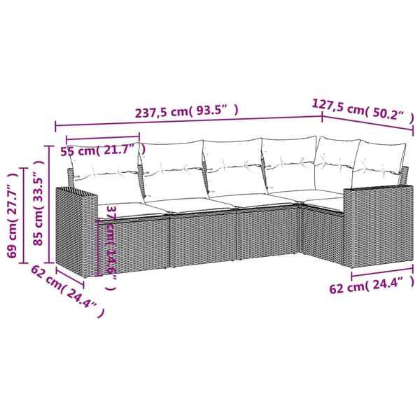 vidaXL sofasæt til haven 5 dele med hynder polyrattan beige