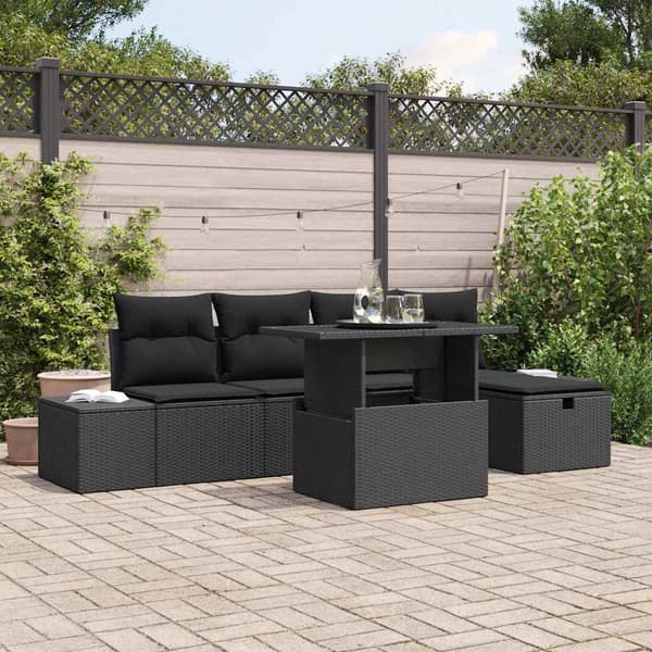 vidaXL Havesofa Sæt 6 pcs Sort polyrattan