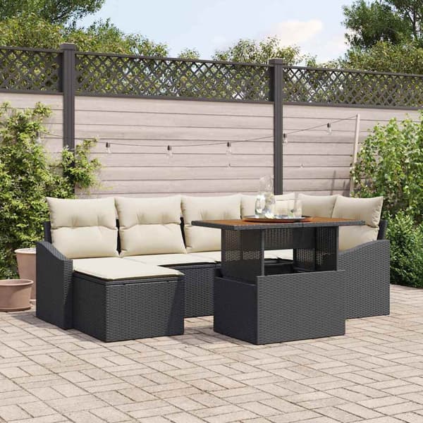 vidaXL Havesofa Sæt med opbevaring 7 pcs Sort Poly rattan