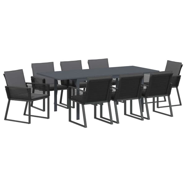 vidaXL Have Spisebordssæt 9 pcs Sort Poly rattan
