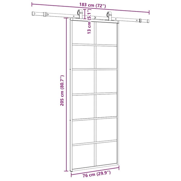 vidaXL Skydedør med monteringstilbehør sort 76x205 cm ESG-glas