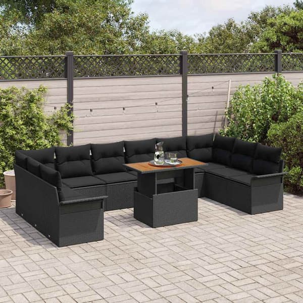 vidaXL Havesofa Sæt med opbevaring 11 pcs Sort Poly rattan