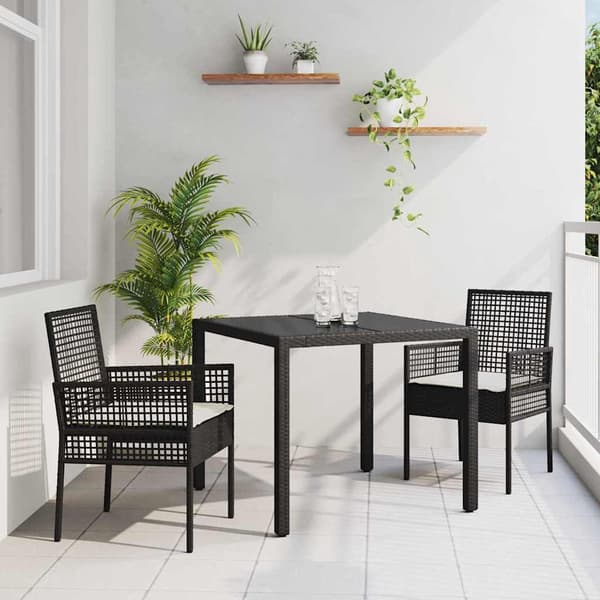 vidaXL Have Spisebordssæt 3 pcs Sort polyrattan