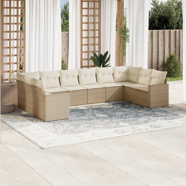 vidaXL sofasæt til haven 10 dele med hynder polyrattan beige