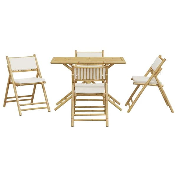 vidaXL bistrostole 5 stk. foldbare med cremehvide hynder bambus