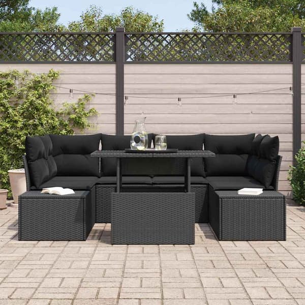 vidaXL Sofa Sæt med pude 7 pcs Sort polyrattan