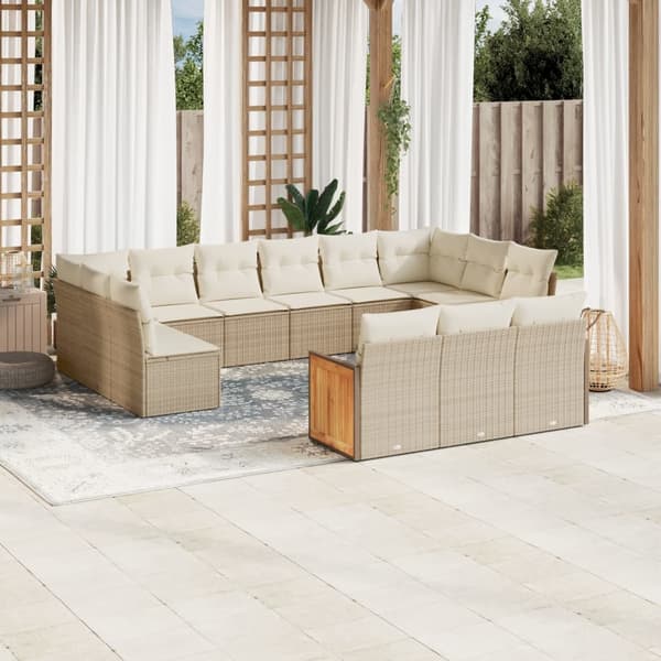 vidaXL sofasæt til haven 13 dele med hynder polyrattan beige