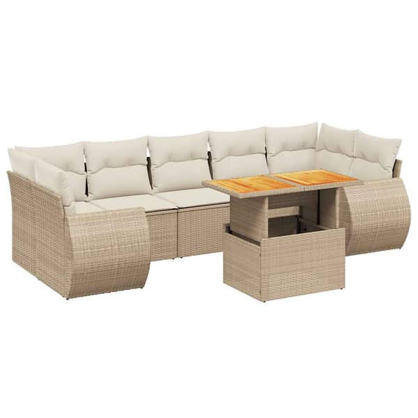 vidaXL sofasæt til haven 8 dele med hynder polyrattan beige