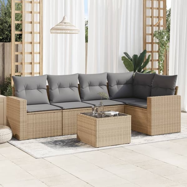 vidaXL sofasæt til haven 6 dele med hynder polyrattan beige