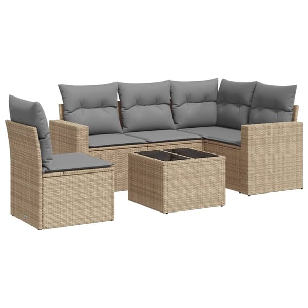 vidaXL sofasæt til haven 6 dele med hynder polyrattan beige