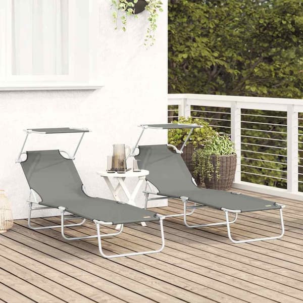 vidaXL Solstol 2 pcs Grå 58 x 188 x 77cm Polyester