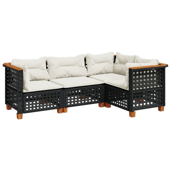 vidaXL sofasæt til haven 4 dele med hynder polyrattan sort