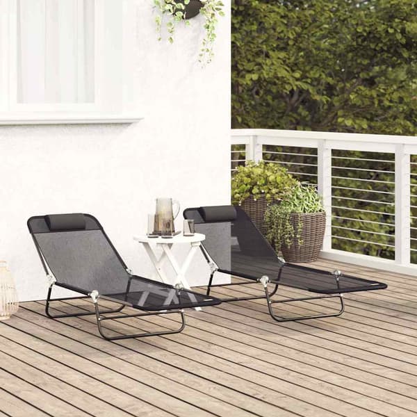 vidaXL Foldestol 2 pcs Sort 182 x 55 x 85,5 cm Textilene