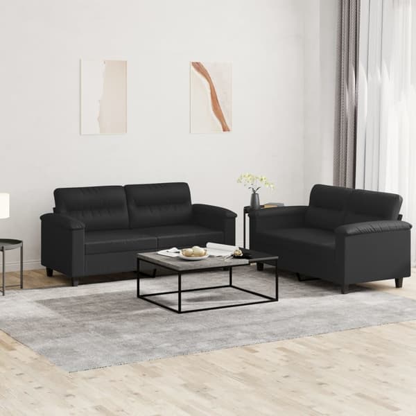 vidaXL sofasæt 2 dele med hynder kunstlæder sort