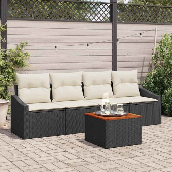 vidaXL Havesofa Sæt med pude 5 pcs Sort Poly rattan