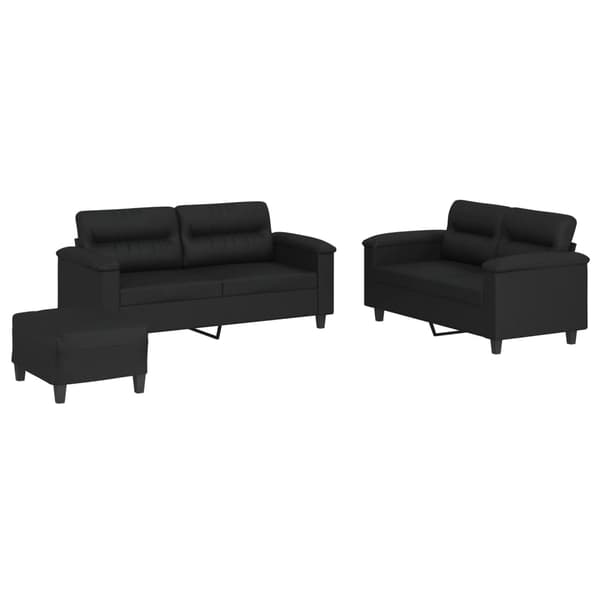 vidaXL sofasæt 3 dele med hynder kunstlæder sort