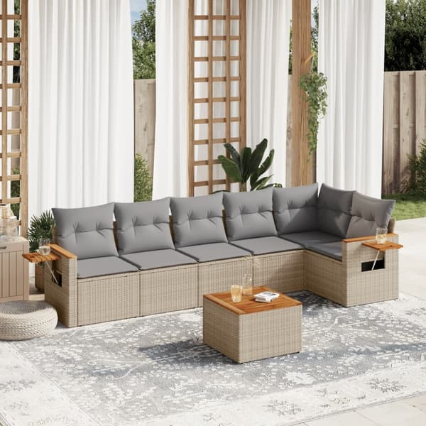 vidaXL sofasæt til haven 7 dele med hynder polyrattan beige