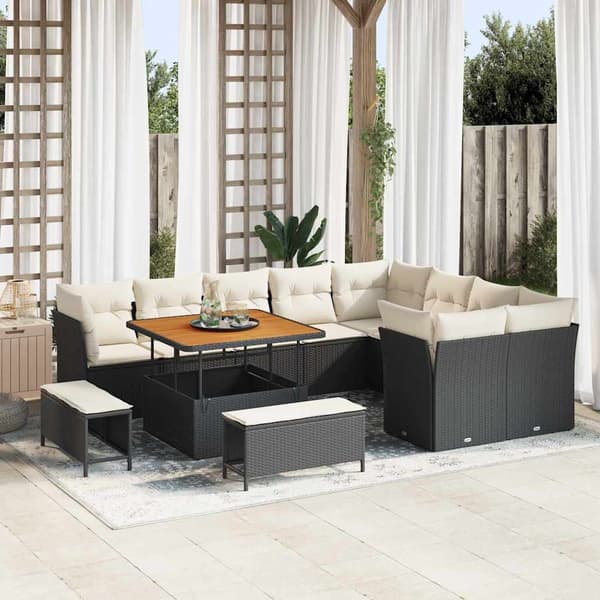vidaXL Havesofa Sæt 12 pcs Sort polyrattan