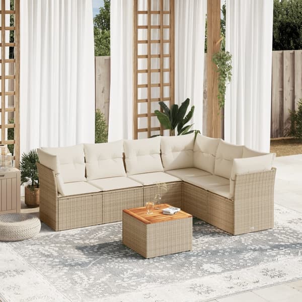 vidaXL sofasæt til haven 7 dele med hynder polyrattan beige