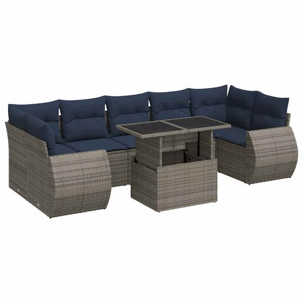 vidaXL sofasæt til haven 8 dele med hynder polyrattan akacietræ grå