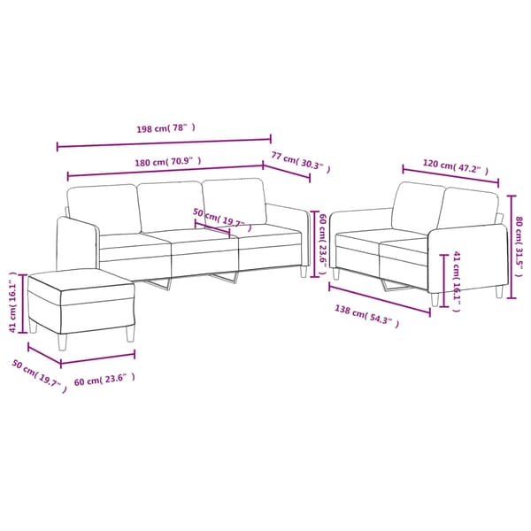 vidaXL sofasæt 3 dele velour cremefarvet