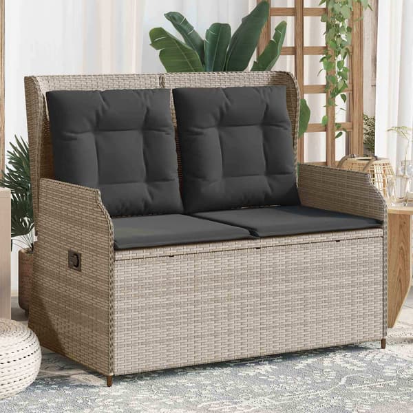 vidaXL Havebænk Lysegrå polyrattan