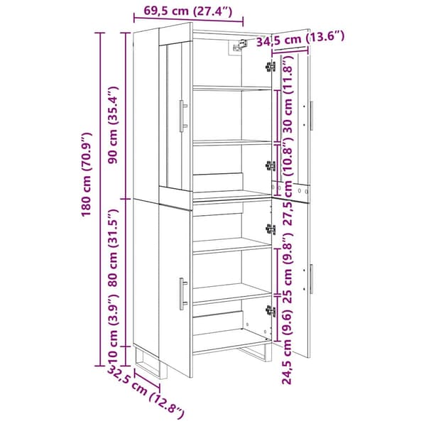 vidaXL Highboard 2 pcs Sort eg Konstrueret træ