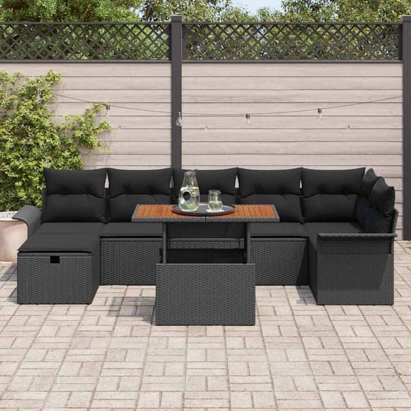 vidaXL Havesofa Sæt 8 pcs Sort polyrattan