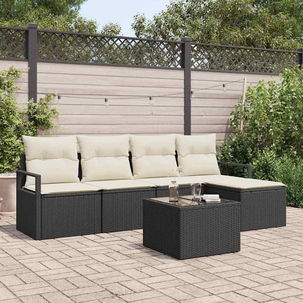 vidaXL Sofa Sæt med pude 6 pcs Sort polyrattan