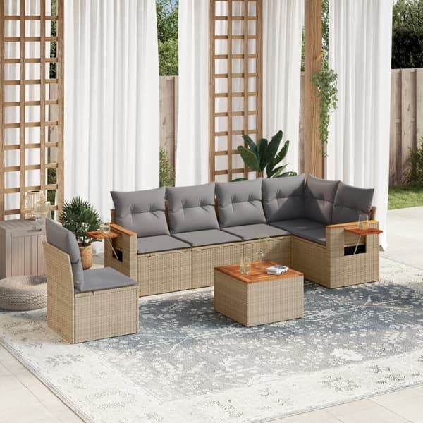 vidaXL sofasæt til haven 7 dele med hynder polyrattan beige