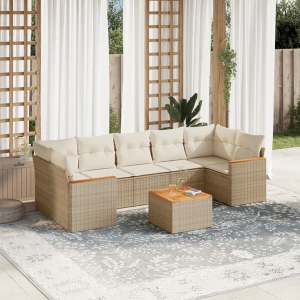 vidaXL sofasæt til haven 8 dele med hynder polyrattan beige
