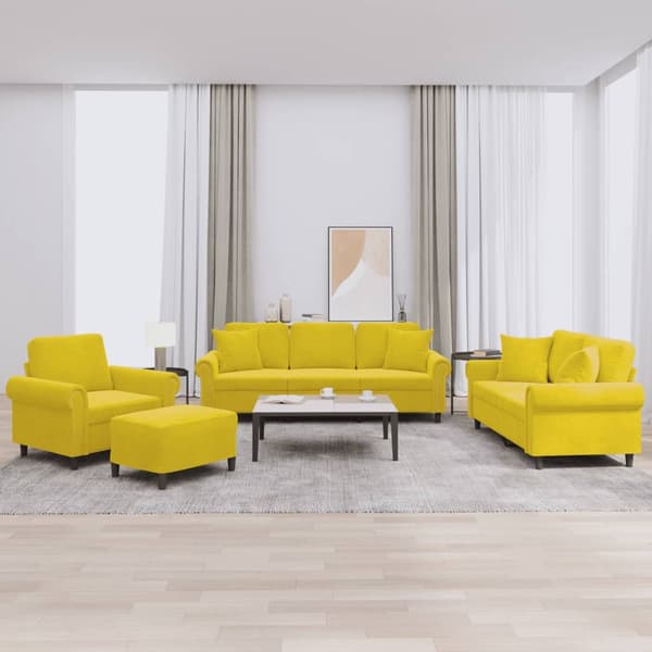 vidaXL sofasæt 4 dele med puder velour gul