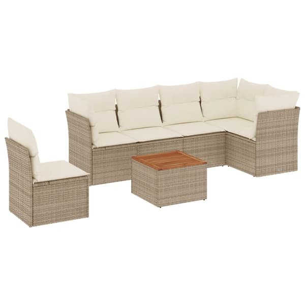 vidaXL sofasæt til haven 7 dele med hynder polyrattan beige