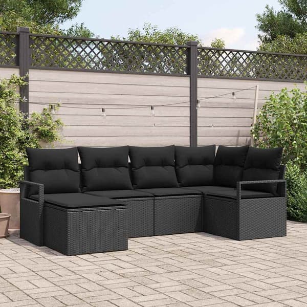 vidaXL Sofa Sæt med pude 6 pcs Sort polyrattan