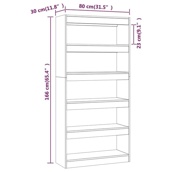 vidaXL bogreol/rumdeler 80x30x166 cm spånplade røget egetræsfarve
