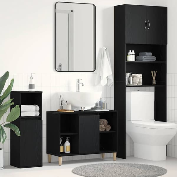 vidaXL vaskskab sort egetræ 80x33x60 cm konstrueret træ