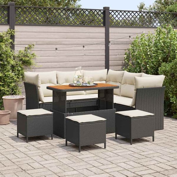 vidaXL Havesofa Sæt 9 pcs Sort polyrattan