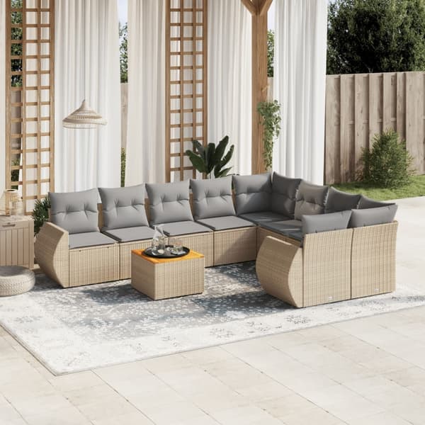 vidaXL sofasæt til haven 9 dele med hynder polyrattan beige